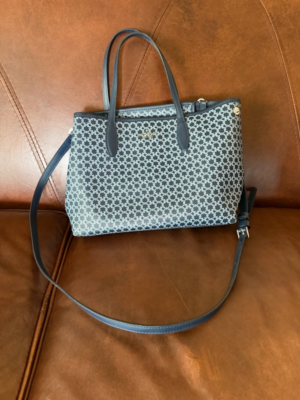 kate spade Navy Patterned Tote with Crossbody Strap